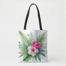 Bolso De Tela Folaje Tropical y Flores de Hibisco
