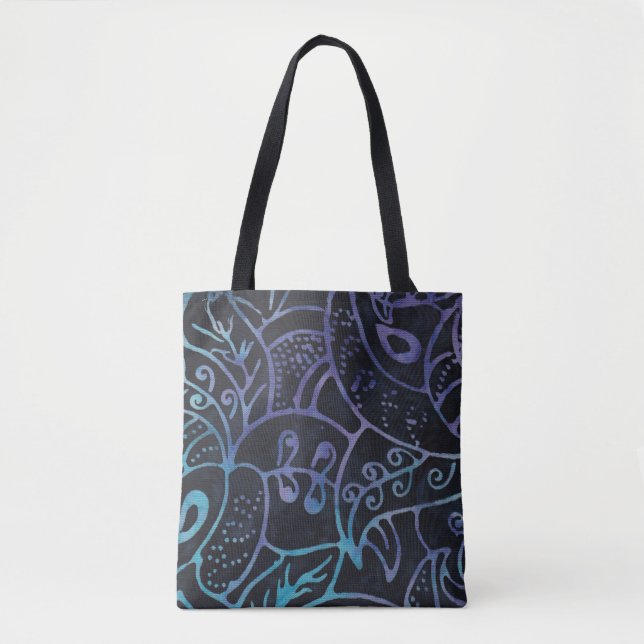 Bolso De Tela Foliage abstracto de boho morado y azul (Anverso)