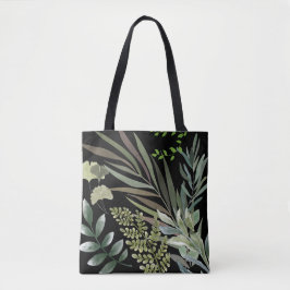 Bolso De Tela Foliage botánico de ferrys florales retro oscuro