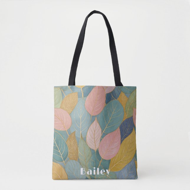 Bolso De Tela Foliage caprichoso: Hojas Pastel (Anverso)