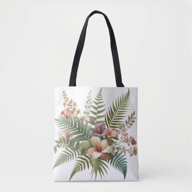 Bolso De Tela Foliage tropical e Hibiscus floral (Anverso)