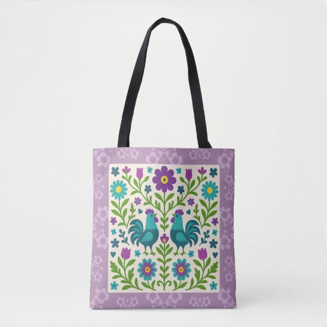 Bolso De Tela Folk Art Cockerel Tote Bag (Anverso)