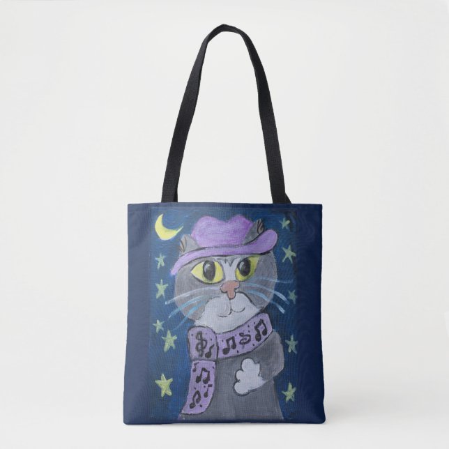 Bolso De Tela Folk Art Jazz cat (Anverso)