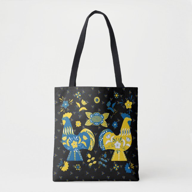 Bolso De Tela Folk Dala Rooster Sueco (Anverso)