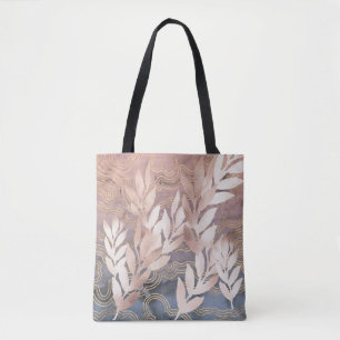 Bolso De Tela Follaje de hoja de 'oro rosa' sobre fondo de ondas