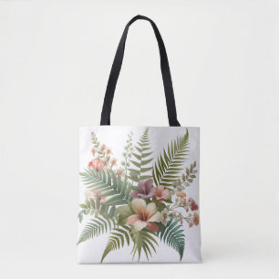 Bolso De Tela Follaje Tropical y Floral de Hibisco