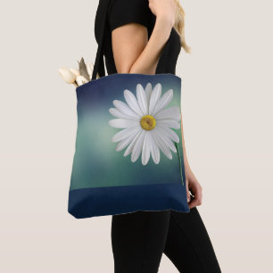 Bolso De Tela Fondo azul/Verde azulado de margarita blanca
