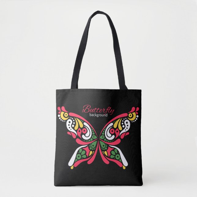 Bolso De Tela Fondo con hermosa mariposa. Ilustración del tatuaj (Anverso)
