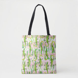 Bolso De Tela fondo con ilustracion acuarela de g verde