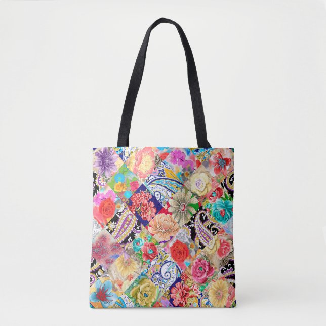Bolso De Tela Fondo de Batik. Diseño de cosecha (Anverso)
