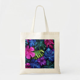 Bolso De Tela Fondo de hojas tropicales de Monstera neón vibrant