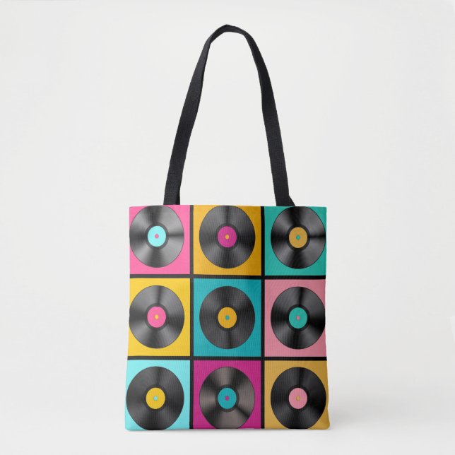 Bolso De Tela Fondo de la música retro con discos de vinilo - vi (Anverso)