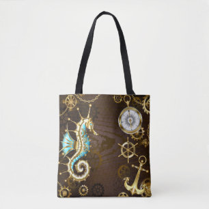 Bolso De Tela Fondo de madera con caballito de mar mecánico