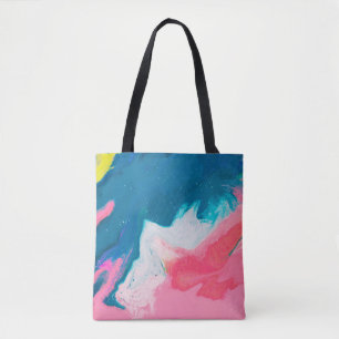 Bolso De Tela Fondo de pintura rosa y turquesa abstracto con 