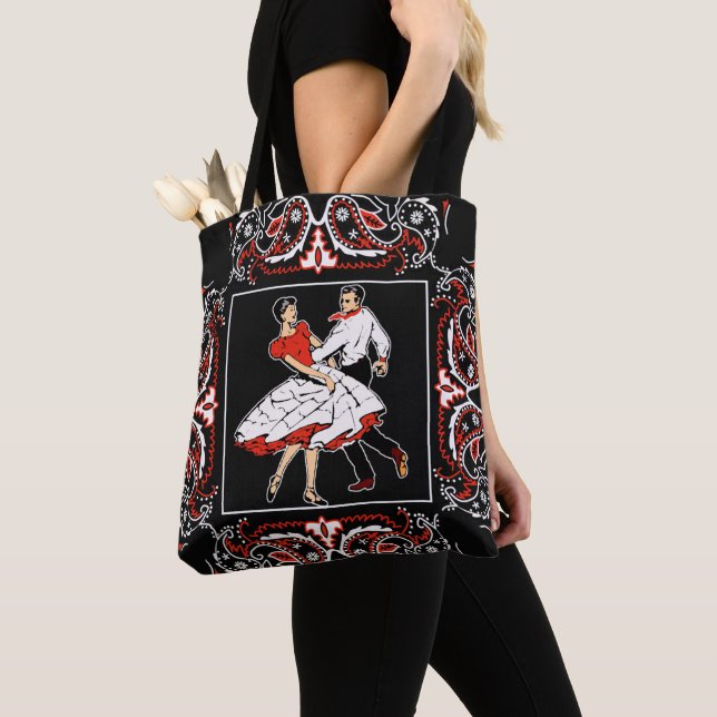 Bolso De Tela Fondo del pañuelo del negro de los pares del baile (Detalle)