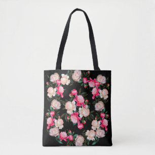 Bolso De Tela Fondo floral. Los peoneses rosa y blanco en un dar