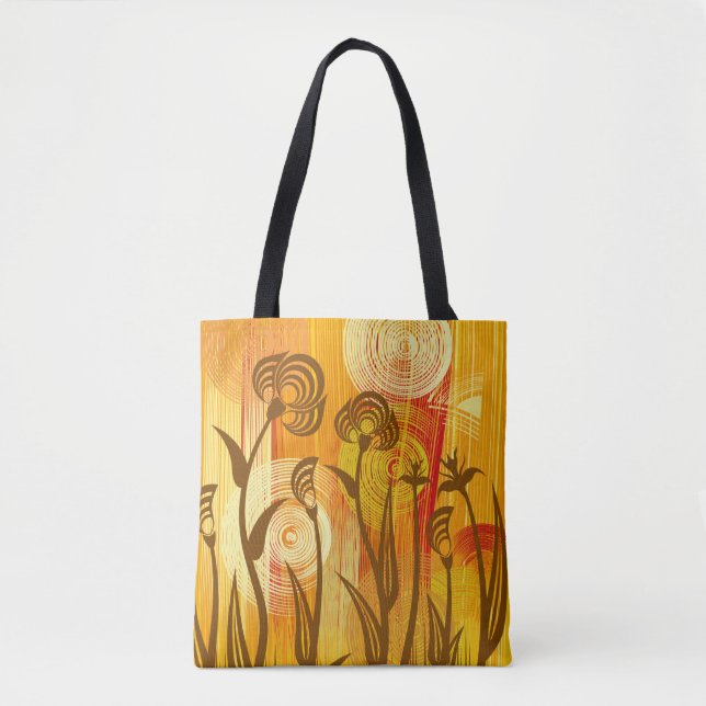 Bolso De Tela fondo floral naranja (Anverso)