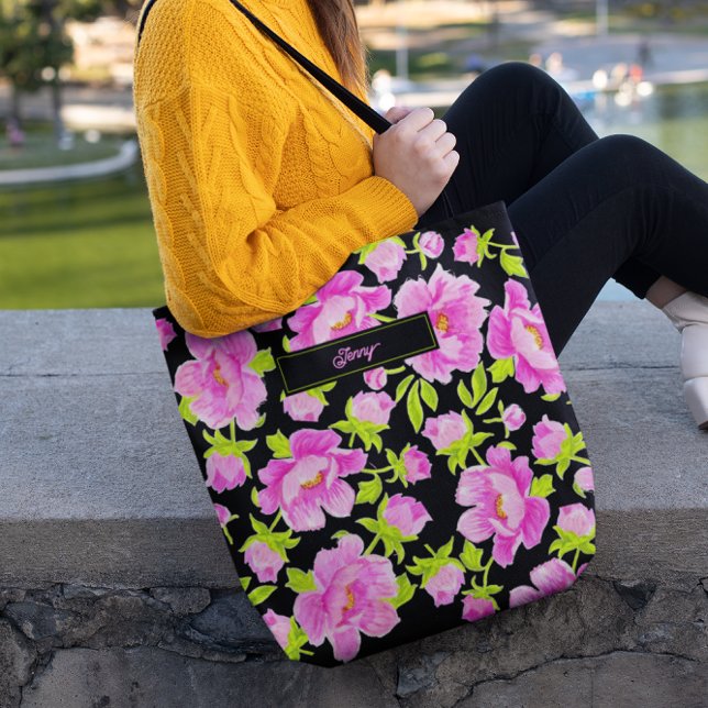 Bolso De Tela Fondo negro de los peones rosados (Subido por el creador)