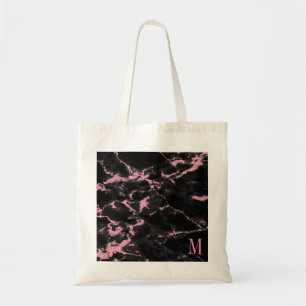 Bolso De Tela Fondo negro monogramado Purpurina rosa