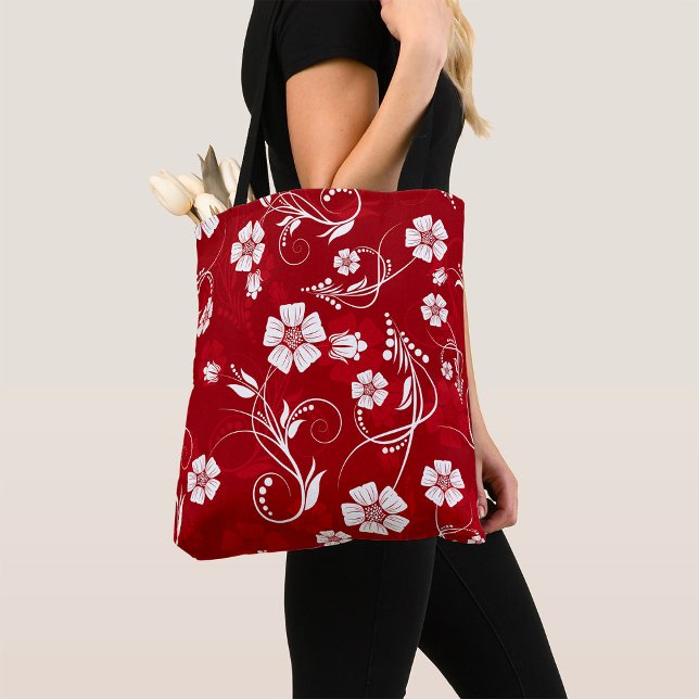 Bolso De Tela Fondo rojo de las flores blancas (Subido por el creador)
