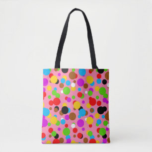 Bolso De Tela Fondo rosa lunares coloridos