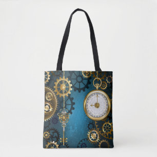 Bolso De Tela Fondo turquesa de vapor con engranajes