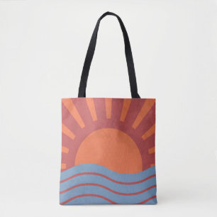 Bolso De Tela Fondo vintage con mar y sol. Retro de verano
