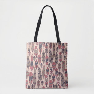 Bolso De Tela fondo vintage con plumas abstractas de colores