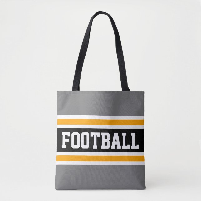 Bolso De Tela FOOTBALL Fun Athletic Gray Black Yellow Strips (Anverso)