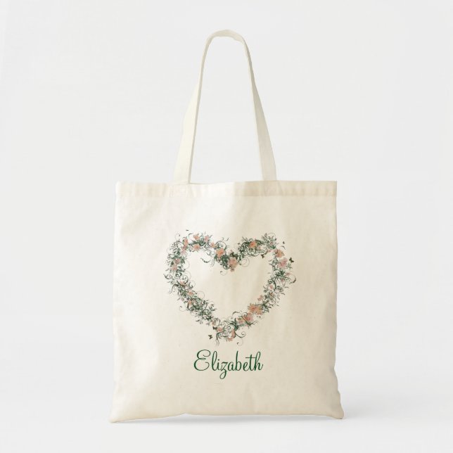 Bolso De Tela Forma cardíaca de floral giratoria personalizada (Frente)