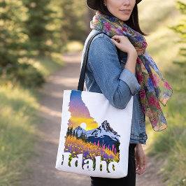 Bolso De Tela Forma de Idaho con montaña y flores silvestres