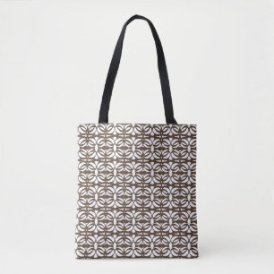 Bolso De Tela Forma geométrica ovalada marrón y blanca moderna