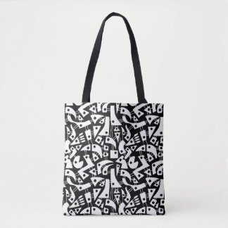 Bolso De Tela Formas abstractas 180318 - Blanco sobre negro