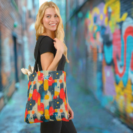 Bolso De Tela Formas abstractas en rojo, amarillo y azul sobre b