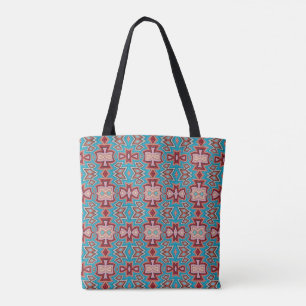 Bolso De Tela Formas de inspiración multitribal turquesa