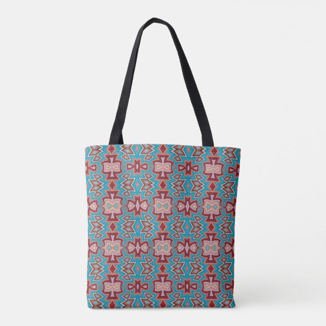 Bolso De Tela Formas de inspiración multitribal turquesa (Reverso)