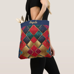 Bolso De Tela Formas geométricas de colores vivos rojo y dorado