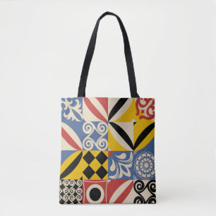 Bolso De Tela Formas geométricas retro: azulejos azules azules.
