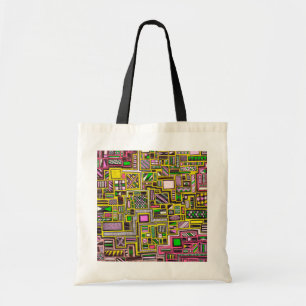 Bolso De Tela Formas geométricas rosas y amarillas punk de arte 