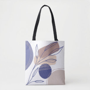 Bolso De Tela Formas orgánicas abstractas - azul y beige