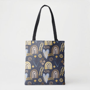 Bolso De Tela Formas orgánicas naive con arcoiris, corazón.