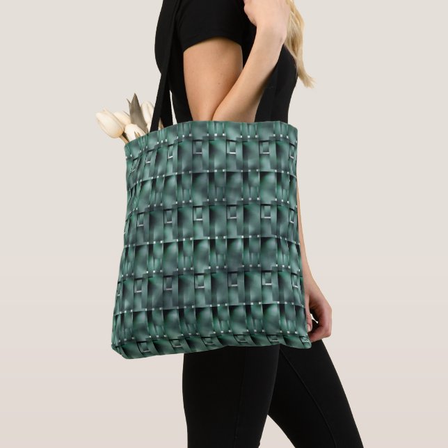 Bolso De Tela Formas rectangulares en verde oscuro y manchado (Detalle)