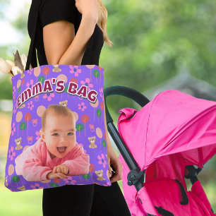 Bolso De Tela Foto de bebé morado personalizado con osos de Tedd