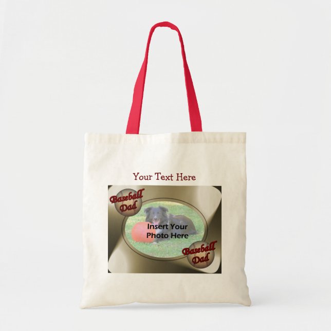 Bolso De Tela Foto de diseño de papá de béisbol (Frente)