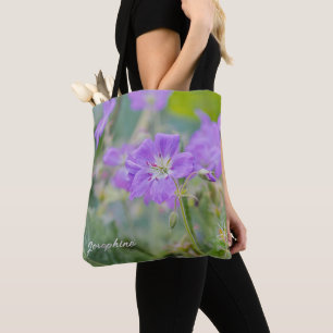 Bolso De Tela Foto de flor silvestre Geranio Morado con nombre p