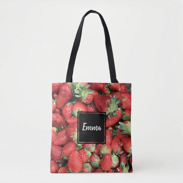 Bolso De Tela Foto de Fresas de Jugo Rojo (Anverso)