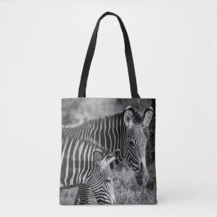BOLSO DE TELA FOTO DE GRAYSCALE DE ZEBRAS
