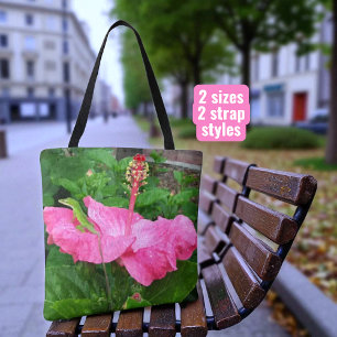 Bolso De Tela Foto de lagarto anolis de flor de hibisco rosa tro
