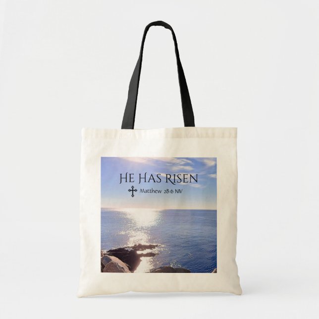 Bolso De Tela Foto de Ocean Christ elevó la Biblia Verse Easter (Frente)