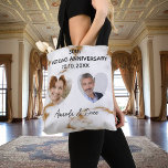 Bolso De Tela Foto de oro de mármol del aniversario del boda<br><div class="desc">Mármol blanco y falso dorado como fondo. Decorada con dos fotos en forma de corazón. Personaliza y agrega tu texto y nombres.</div>